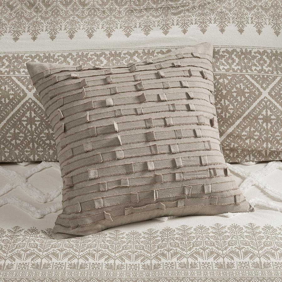 Mila Cotton Printed Comforter Set with Chenille Taupe Full/Queen Olliix.com