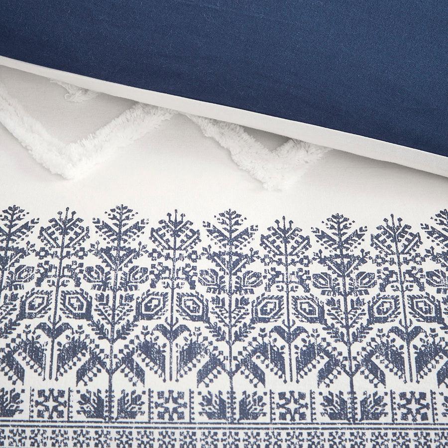 Mila King/California King Cotton Printed Duvet Cover Set with Chenille Navy Olliix.com