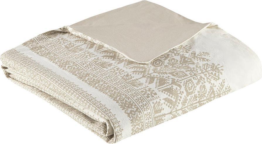 Mila King/California King Cotton Printed Duvet Cover Set with Chenille Taupe Olliix.com