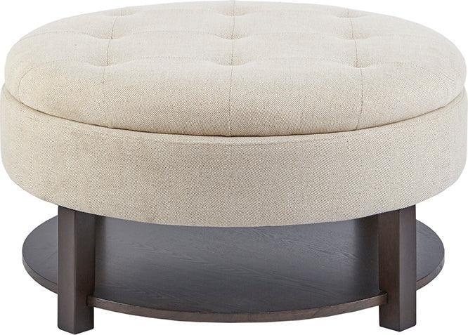 Miller Traditional Round Storage Ottoman DIA 36 x 20H" Cream & Brown Olliix.com