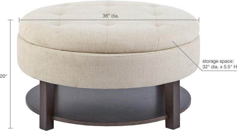 Miller Traditional Round Storage Ottoman DIA 36 x 20H" Cream & Brown Olliix.com