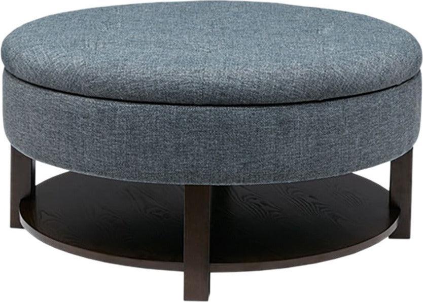 Miller Traditional Round Storage Ottoman DIA 36 x 20H" Denim & Morrocco Olliix.com