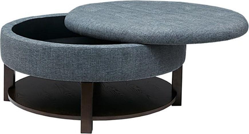 Miller Traditional Round Storage Ottoman DIA 36 x 20H" Denim & Morrocco Olliix.com