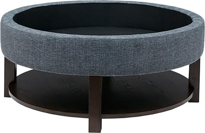 Miller Traditional Round Storage Ottoman DIA 36 x 20H" Denim & Morrocco Olliix.com