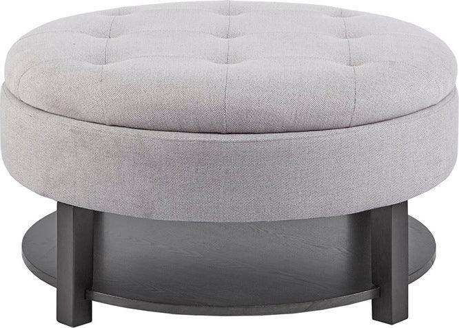 Miller Transitional Round Storage Ottoman Dia. 36" X 20" H Light Gray Olliix.com