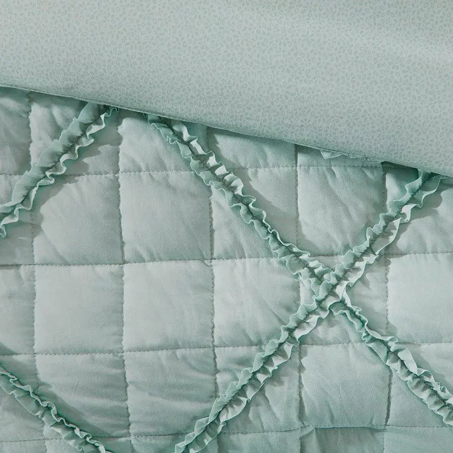 Mindy California King 9 Piece Cotton Cottage & Country Percale Comforter Set Seafoam Olliix.com