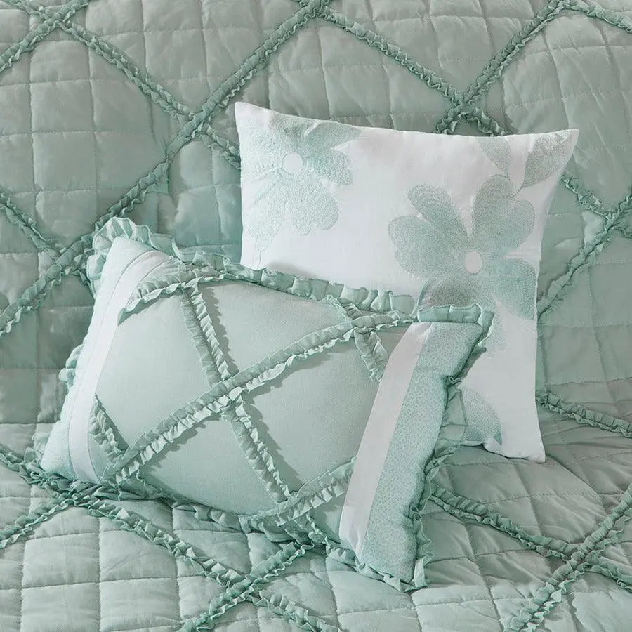 Mindy California King 9 Piece Cotton Cottage & Country Percale Comforter Set Seafoam Olliix.com