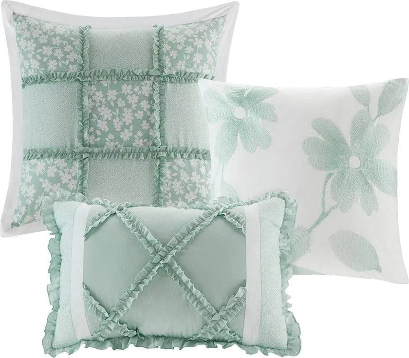 Mindy California King 9 Piece Cotton Cottage & Country Percale Comforter Set Seafoam Olliix.com