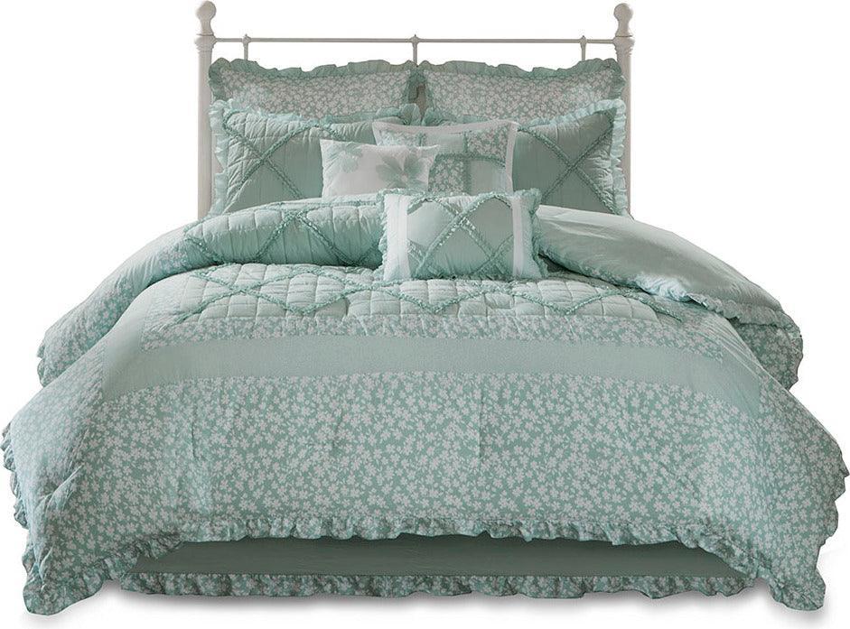 Mindy Queen 9 Piece Cotton Percale Comforter Set Seafoam Olliix.com