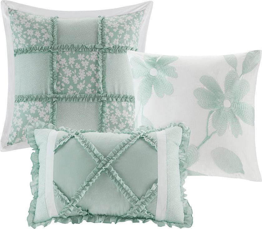 Mindy Queen 9 Piece Cotton Percale Comforter Set Seafoam Olliix.com