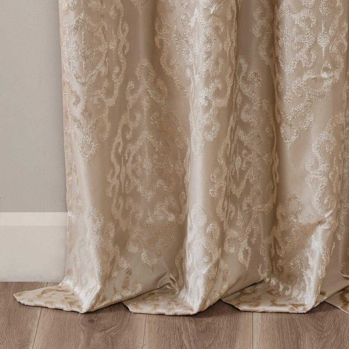 Mirage 108 H Knitted Jacquard Damask Total Blackout Grommet Top Curtain Panel Champagne Olliix.com