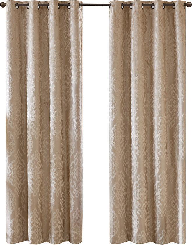 Mirage 108 H Knitted Jacquard Damask Total Blackout Grommet Top Curtain Panel Champagne Olliix.com