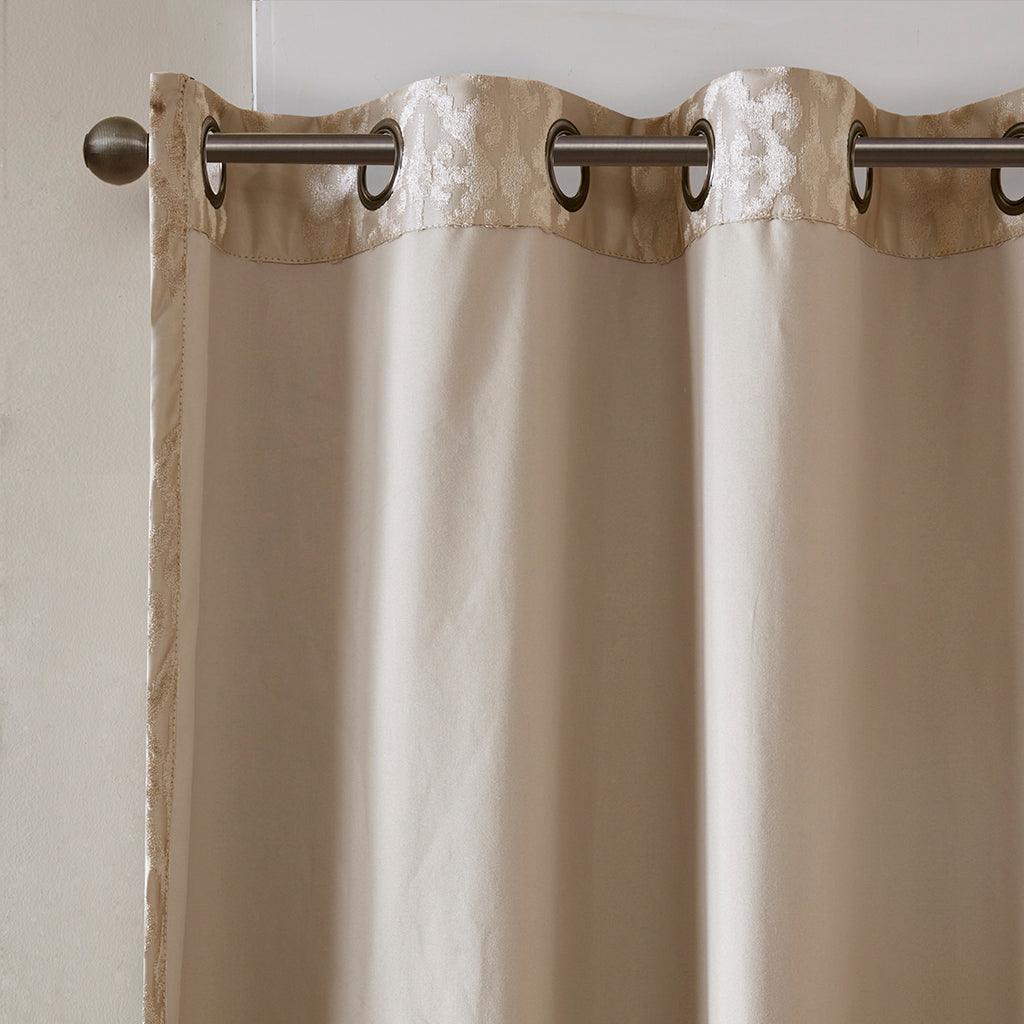 Mirage 108 H Knitted Jacquard Damask Total Blackout Grommet Top Curtain Panel Champagne Olliix.com