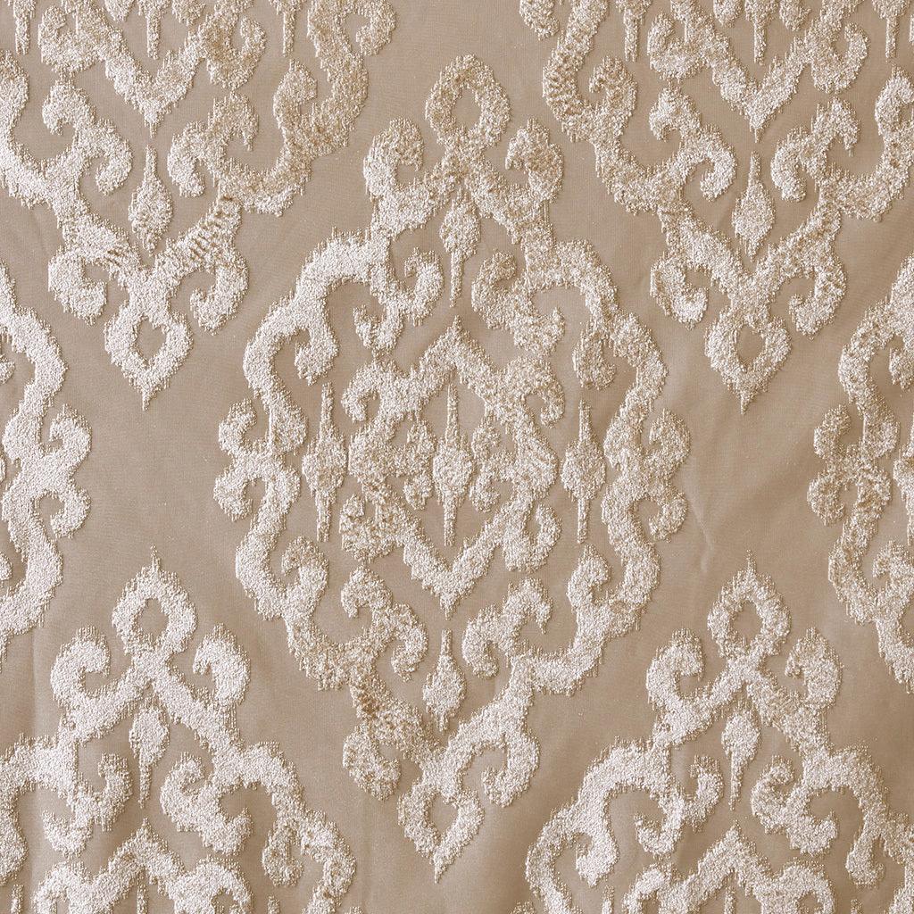 Mirage 108 H Knitted Jacquard Damask Total Blackout Grommet Top Curtain Panel Champagne Olliix.com