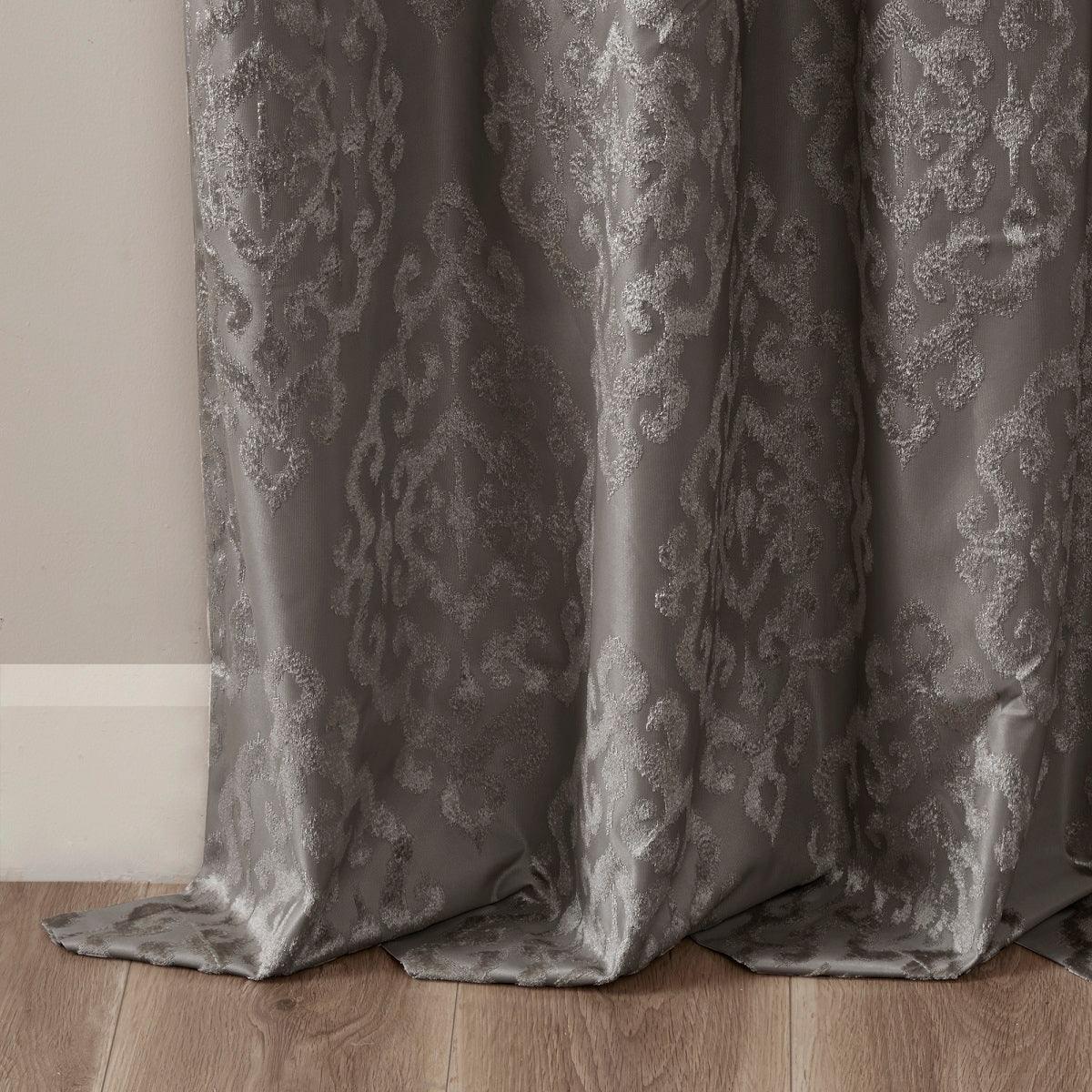 Mirage 108 H Knitted Jacquard Damask Total Blackout Grommet Top Curtain Panel Charcoal Olliix.com