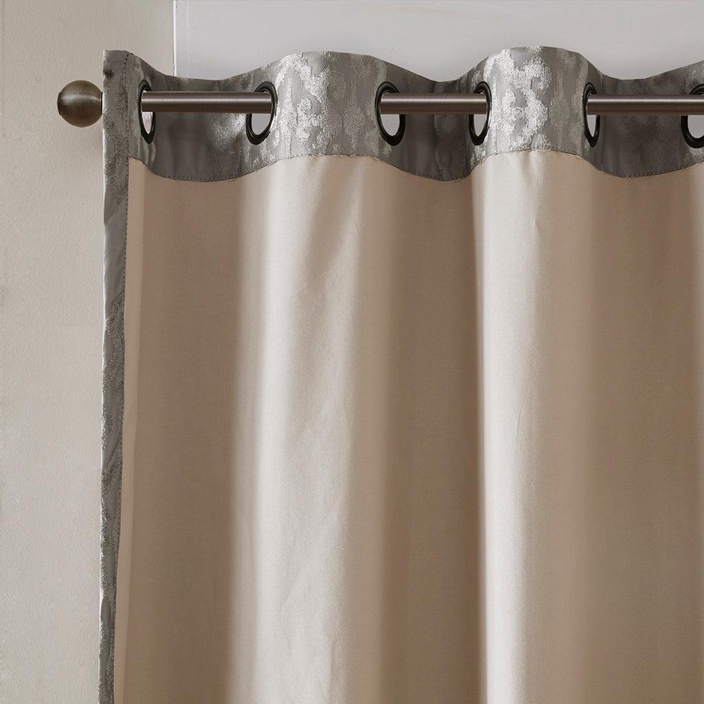 Mirage 108 H Knitted Jacquard Damask Total Blackout Grommet Top Curtain Panel Charcoal Olliix.com