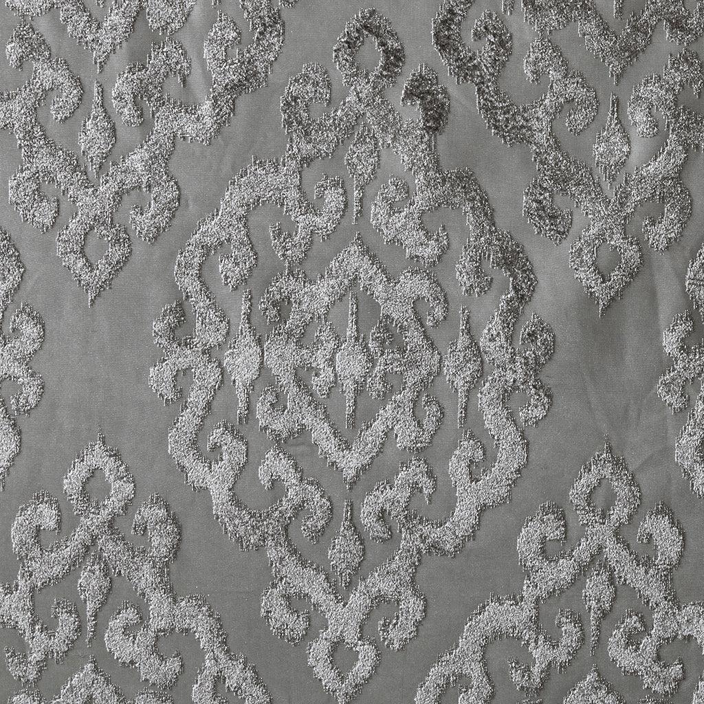 Mirage 108 H Knitted Jacquard Damask Total Blackout Grommet Top Curtain Panel Charcoal Olliix.com