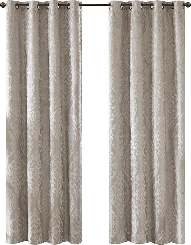 Mirage 108 H Knitted Jacquard Damask Total Blackout Grommet Top Curtain Panel Gray Olliix.com