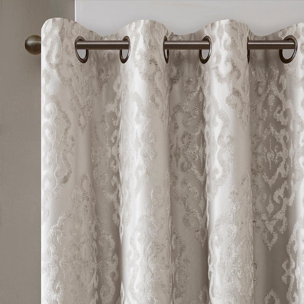 Mirage 108 H Knitted Jacquard Damask Total Blackout Grommet Top Curtain Panel Gray Olliix.com