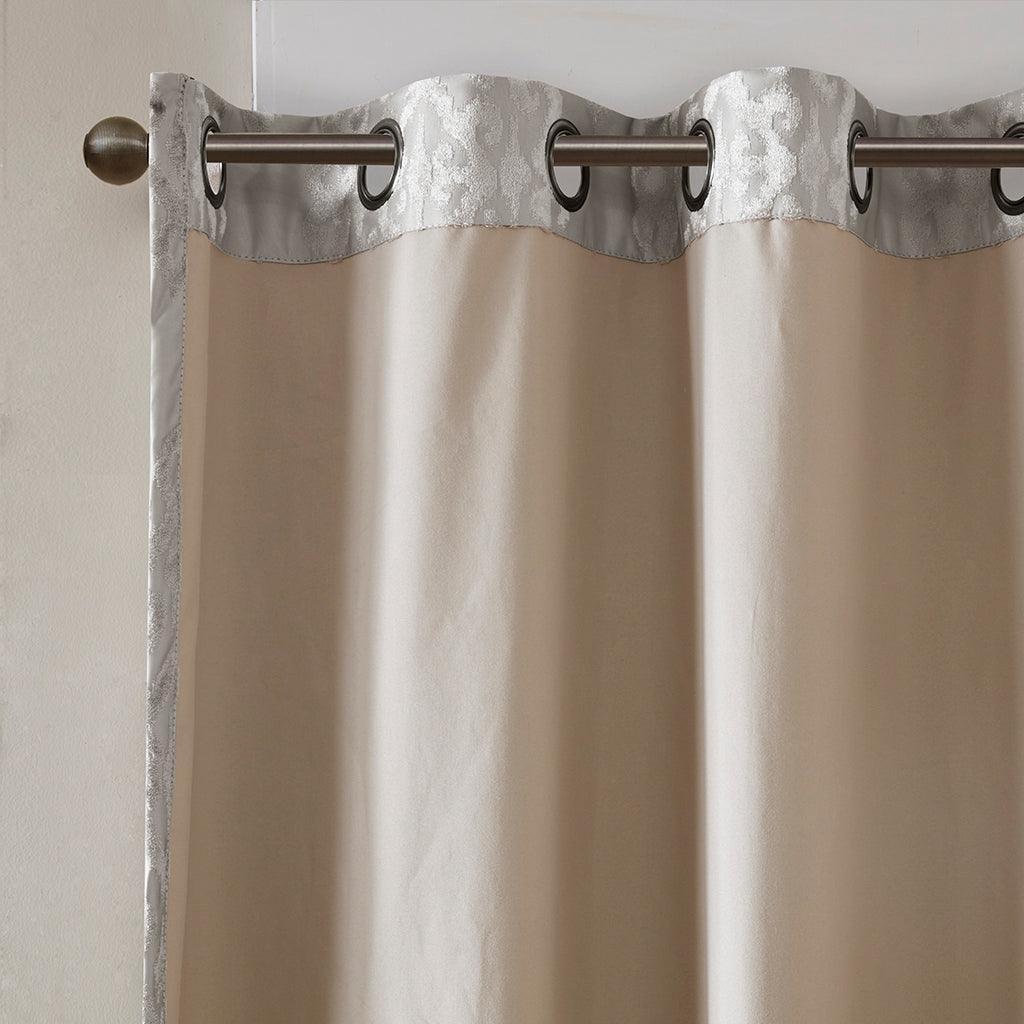 Mirage 108 H Knitted Jacquard Damask Total Blackout Grommet Top Curtain Panel Gray Olliix.com