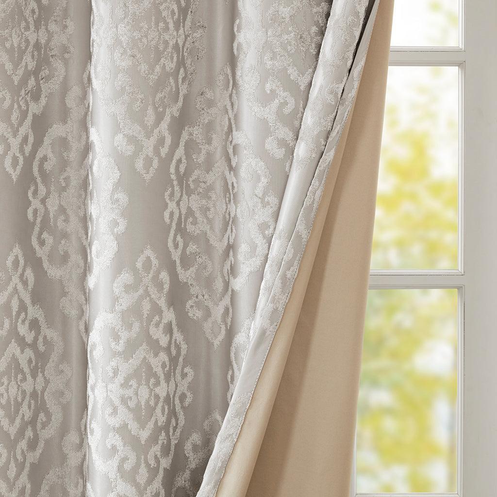 Mirage 108 H Knitted Jacquard Damask Total Blackout Grommet Top Curtain Panel Gray Olliix.com