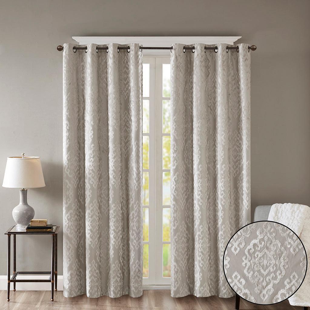 Mirage 108 H Knitted Jacquard Damask Total Blackout Grommet Top Curtain Panel Gray Olliix.com