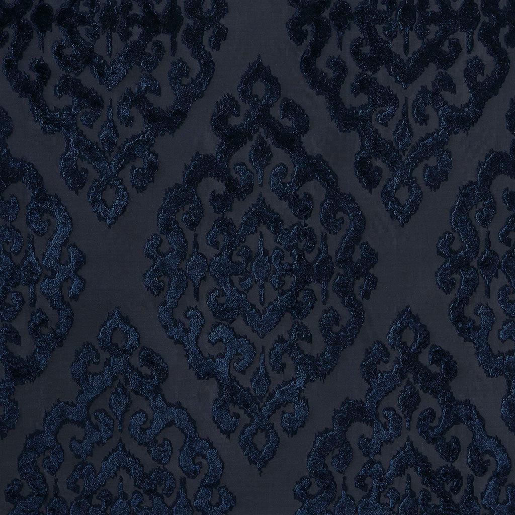 Mirage 108 H Knitted Jacquard Damask Total Blackout Grommet Top Curtain Panel Navy Olliix.com