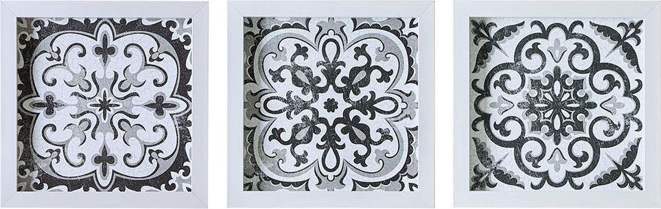 Montage Printed Distressed Tile Pattern 3 Piece Deco Box Wall Art Set Black & White Olliix.com