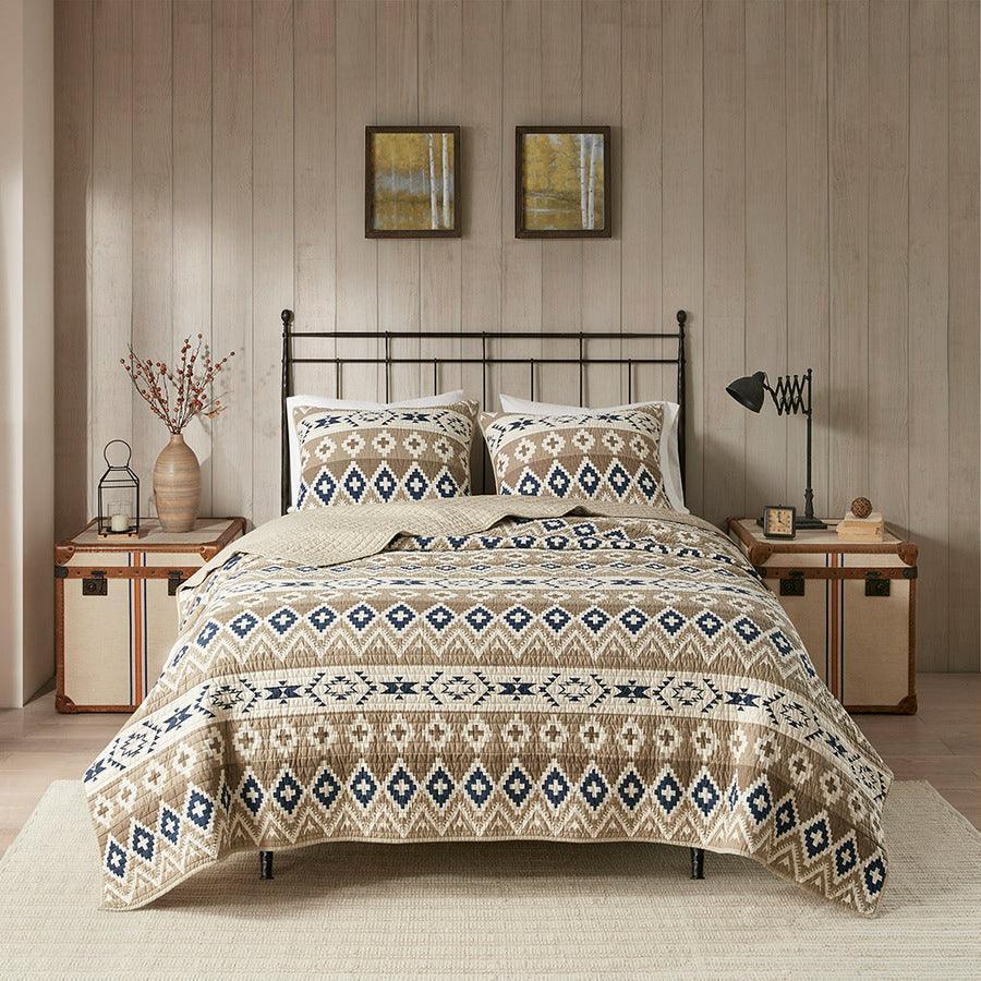 Montana Lodge/Cabin Printed Cotton Oversized Quilt Mini Set Full/Queen Tan Olliix.com