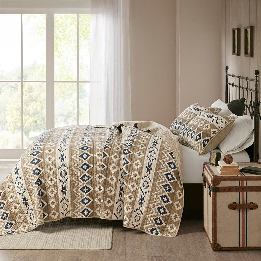 Montana Lodge/Cabin Printed Cotton Oversized Quilt Mini Set Full/Queen Tan Olliix.com