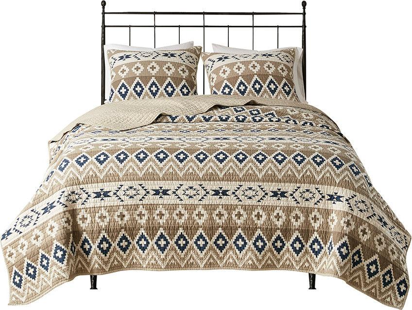 Montana Lodge/Cabin Printed Cotton Oversized Quilt Mini Set Full/Queen Tan Olliix.com