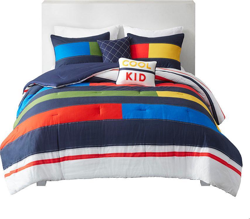 Morris Casual Stripe Printed Comforter Set Multi Twin Olliix.com