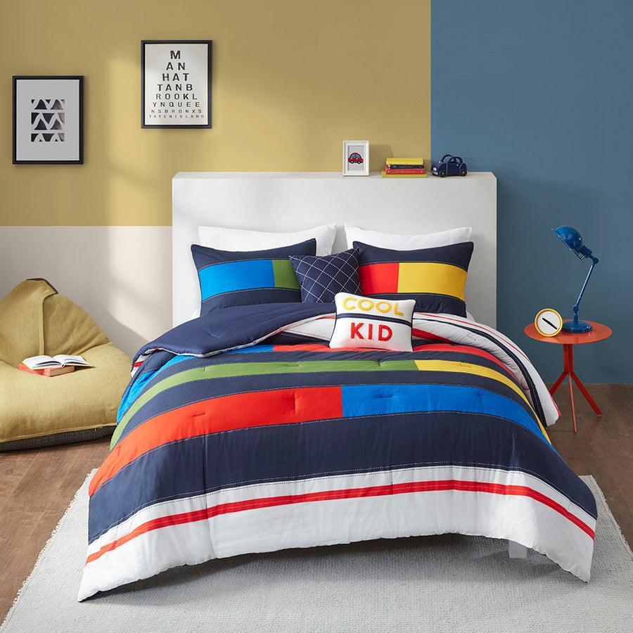 Morris Casual Stripe Printed Comforter Set Multi Twin Olliix.com