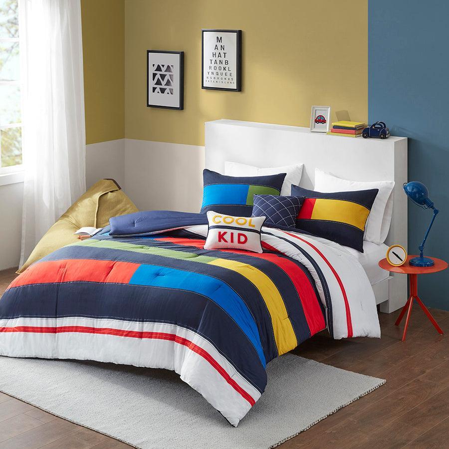 Morris Casual Stripe Printed Comforter Set Multi Twin Olliix.com