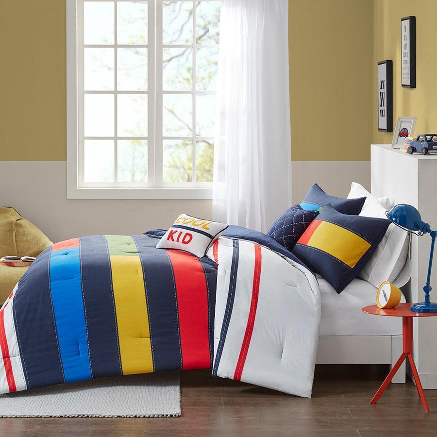 Morris Casual Stripe Printed Comforter Set Multi Twin Olliix.com