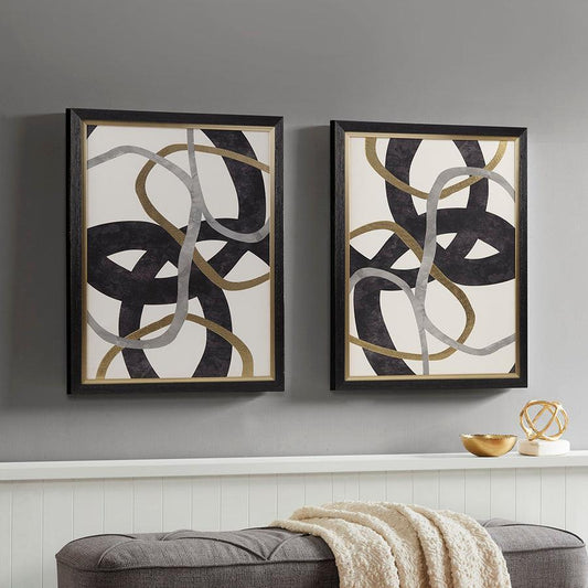 Moving Midas Abstract Gold Foil Framed Canvas 2 Piece Set Black Olliix.com