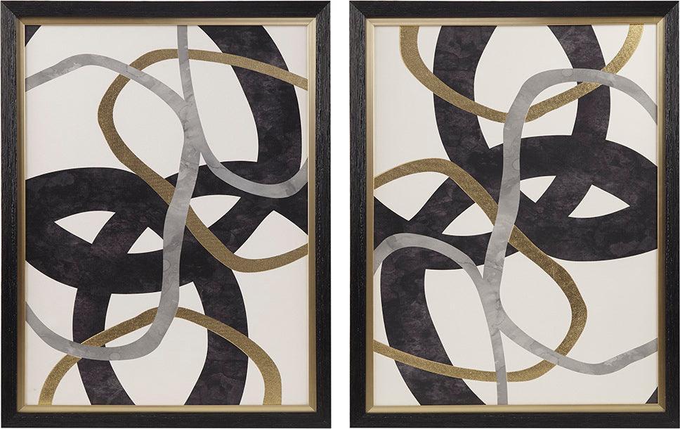 Moving Midas Abstract Gold Foil Framed Canvas 2 Piece Set Black Olliix.com
