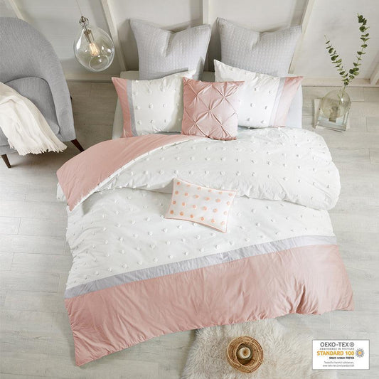 Myla Full/Queen 7 Piece Cotton Jacquard Comforter Set Blush Olliix.com