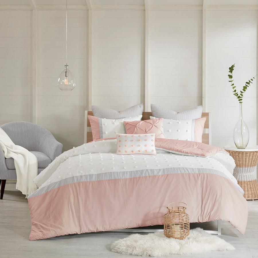 Myla Full/Queen 7 Piece Cotton Jacquard Comforter Set Blush Olliix.com