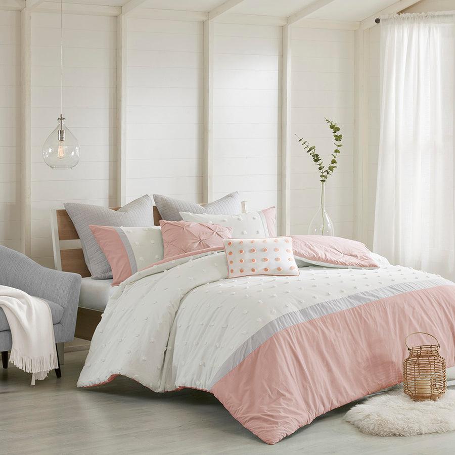 Myla Full/Queen 7 Piece Cotton Jacquard Comforter Set Blush Olliix.com