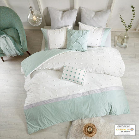 Myla Shabby Chic 7 Piece Cotton Jacquard Duvet Cover Set Full/Queen Ivory Olliix.com