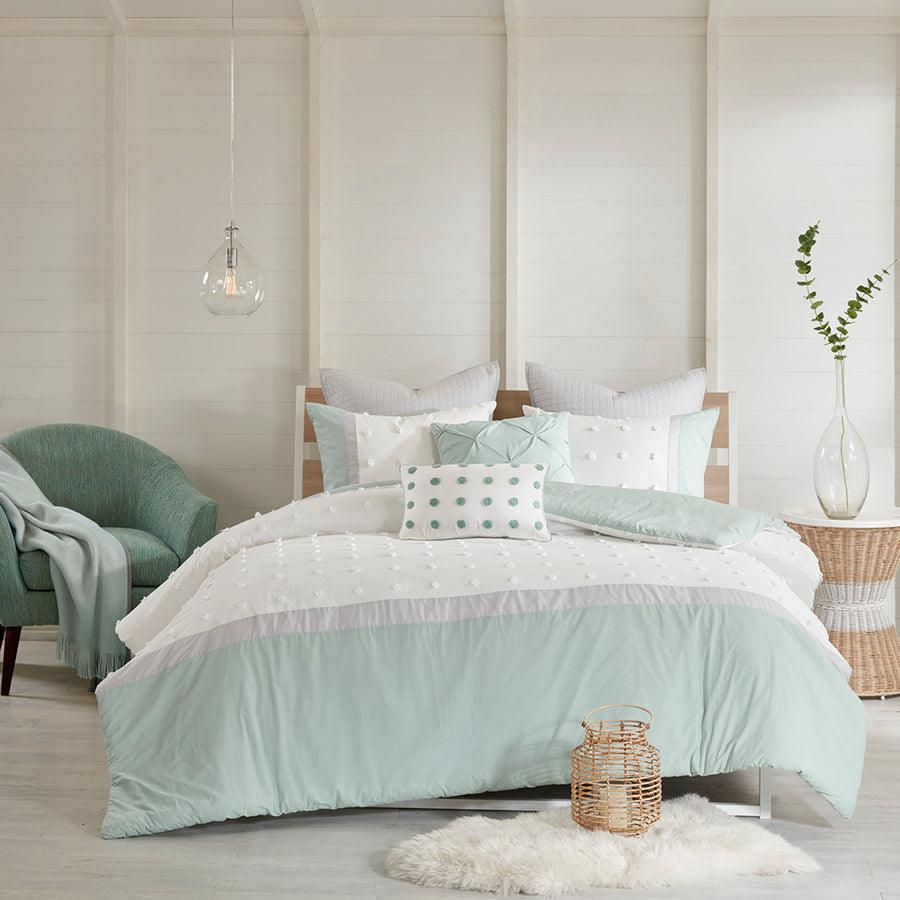 Myla Shabby Chic 7 Piece Cotton Jacquard Duvet Cover Set Full/Queen Ivory Olliix.com