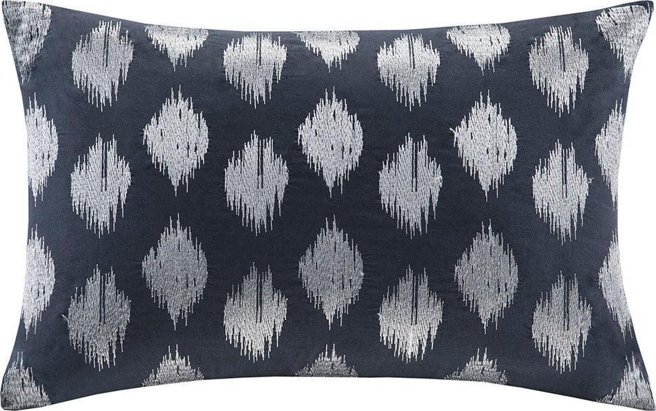 Nadia Casual Dot Embroidered Oblong Pillow 12x18" Navy Olliix.com