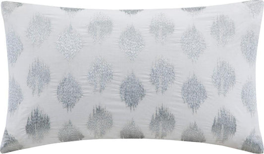 Nadia Mid-Century Dot Embroidered Oblong Pillow 12x18" Silver Olliix.com