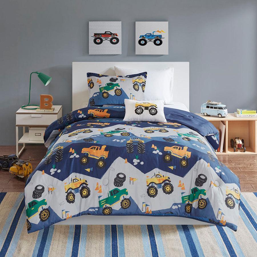 Nash Modern Monster Truck Comforter Set Blue Full/Queen Olliix.com