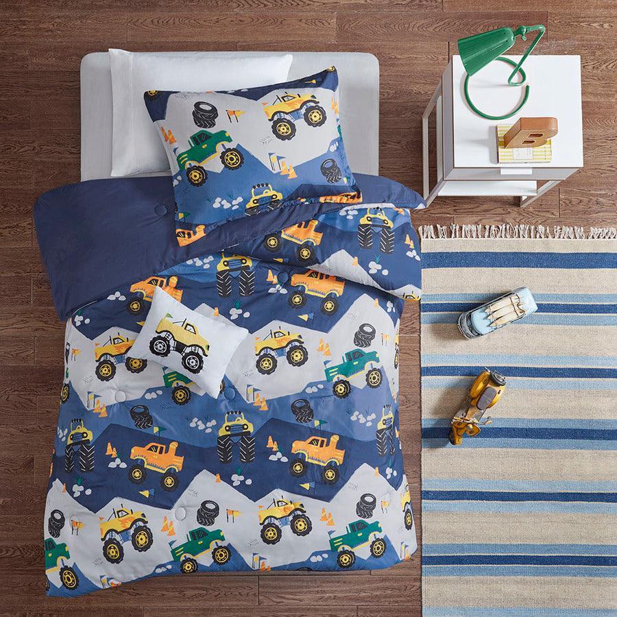 Nash Modern Monster Truck Comforter Set Blue Full/Queen Olliix.com