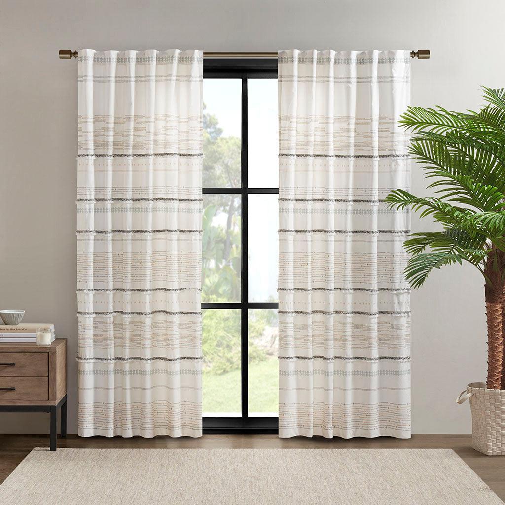 Nea 84" Cotton Printed Window Panel with tassel trim and Lining Natural Olliix.com