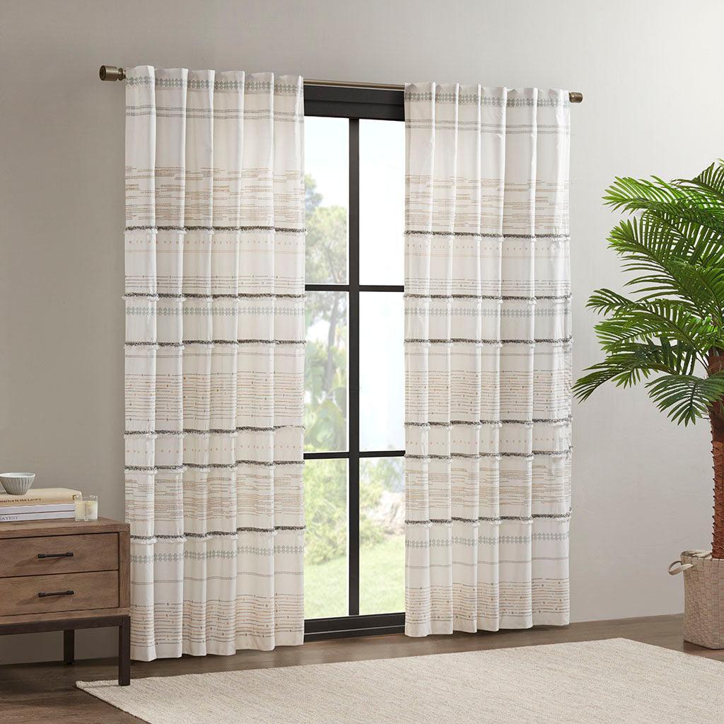 Nea 84" Cotton Printed Window Panel with tassel trim and Lining Natural Olliix.com