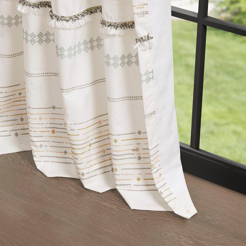 Nea 84" Cotton Printed Window Panel with tassel trim and Lining Natural Olliix.com