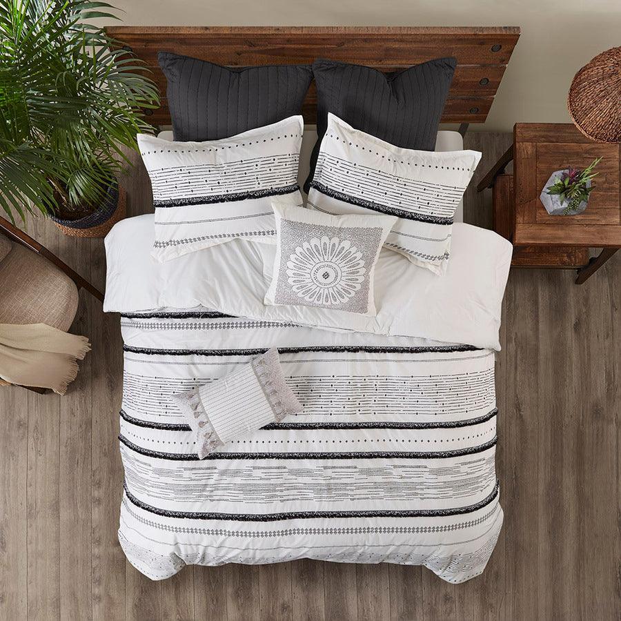 Nea Cotton Printed Comforter Set with Trims Black & White Full/Queen Olliix.com